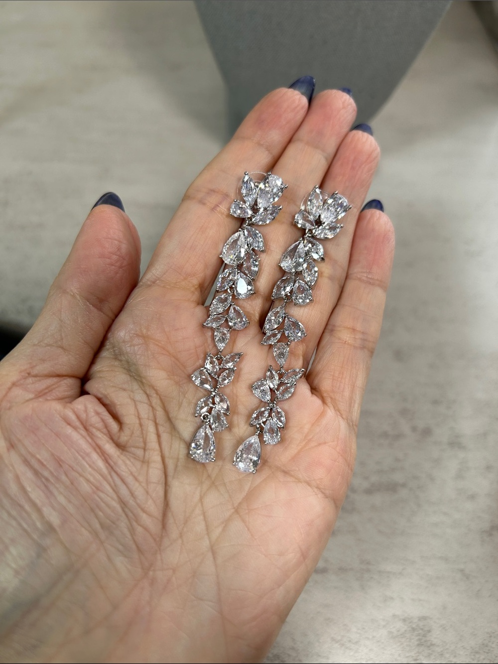 Shashi So Sparkly Silver Crystal Leaf Drop Earrings - Elegant Bridal Jewelry